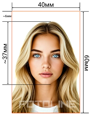 Схема требований к фотографии 40x60 мм (4x6 см) для визы в Египет