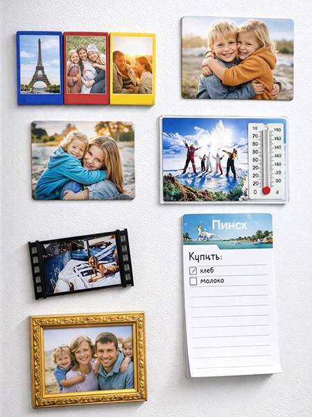 Магниты на холодильник: пластиковые, виниловые, с градусником, блокнот, в рамке