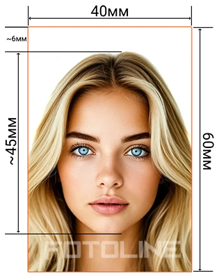 Схема требований к фотографии 4x6 см для визы в Таиланд с высотой головы 45 мм на глянцевой бумаге